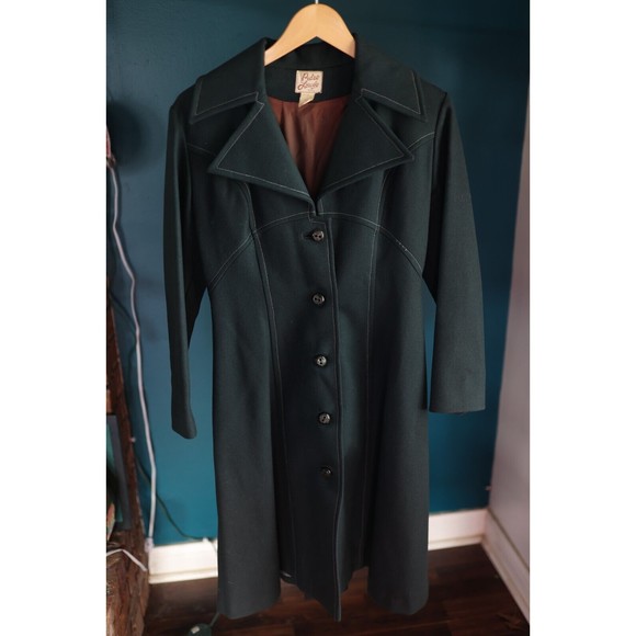 Vintage Emarald Green Pedro Loredo long pea coat with buttons Size 10 - Picture 1 of 16